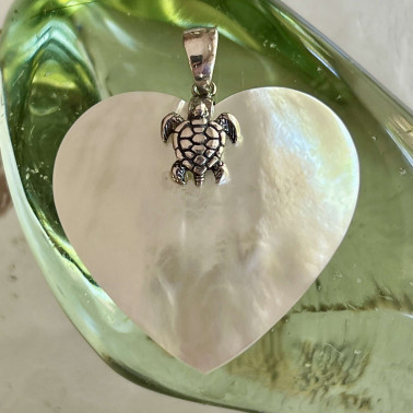 PD 13623 A-MP-(925 BALI SILVER TURTLE HEART PENDANT WITH SHELL)